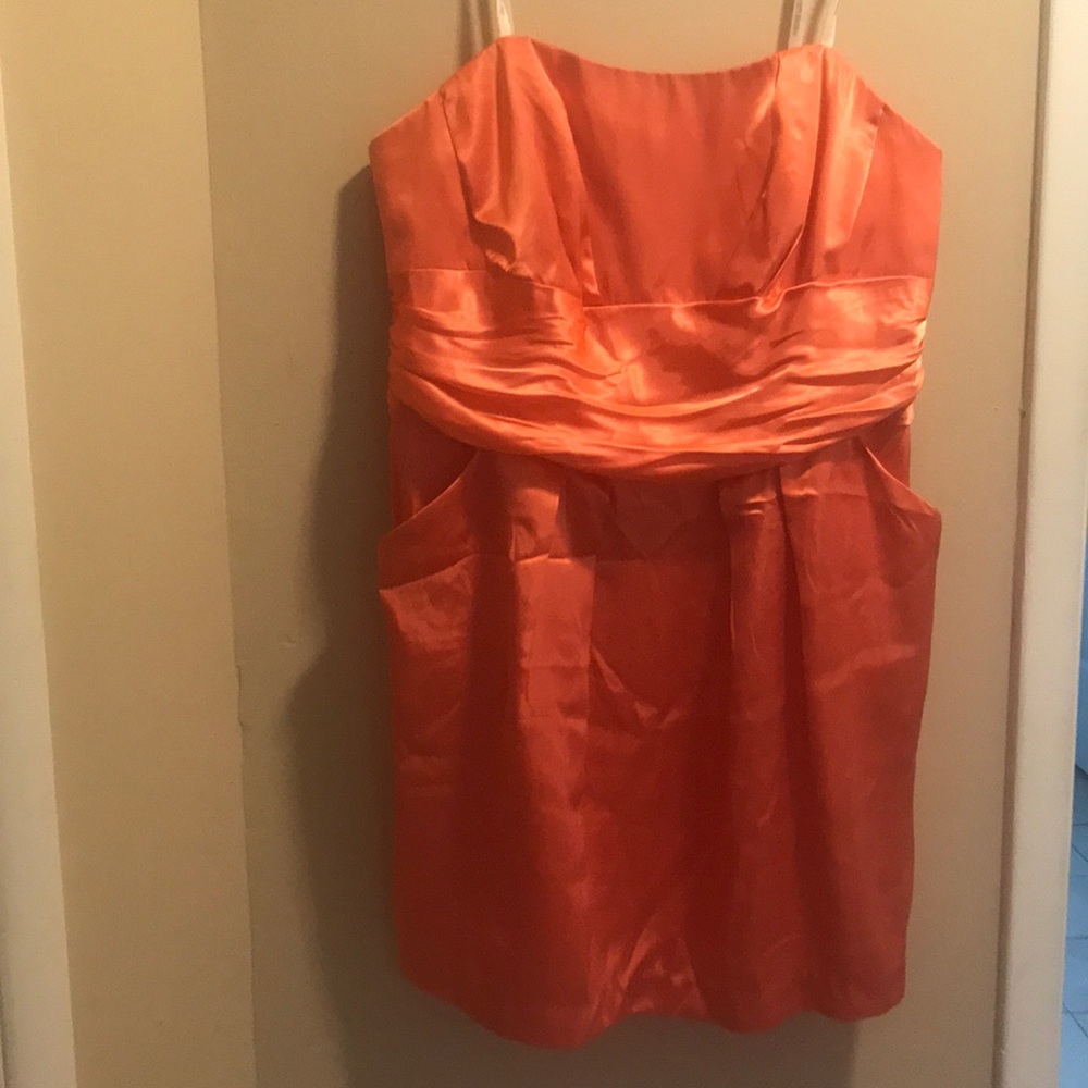 David’s Bridal Strapless Coral Dress